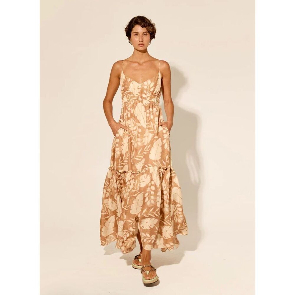 Kivari Cove tropical leaves print Maxi Dress- Spring summer Dress size 4 NWT